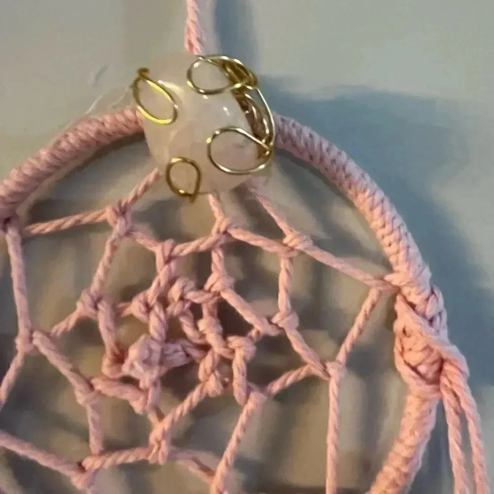 Lorena Espinoza Design handmade dream catcher with gemstone in pink